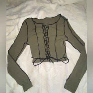 SHEIN tie x front army green top